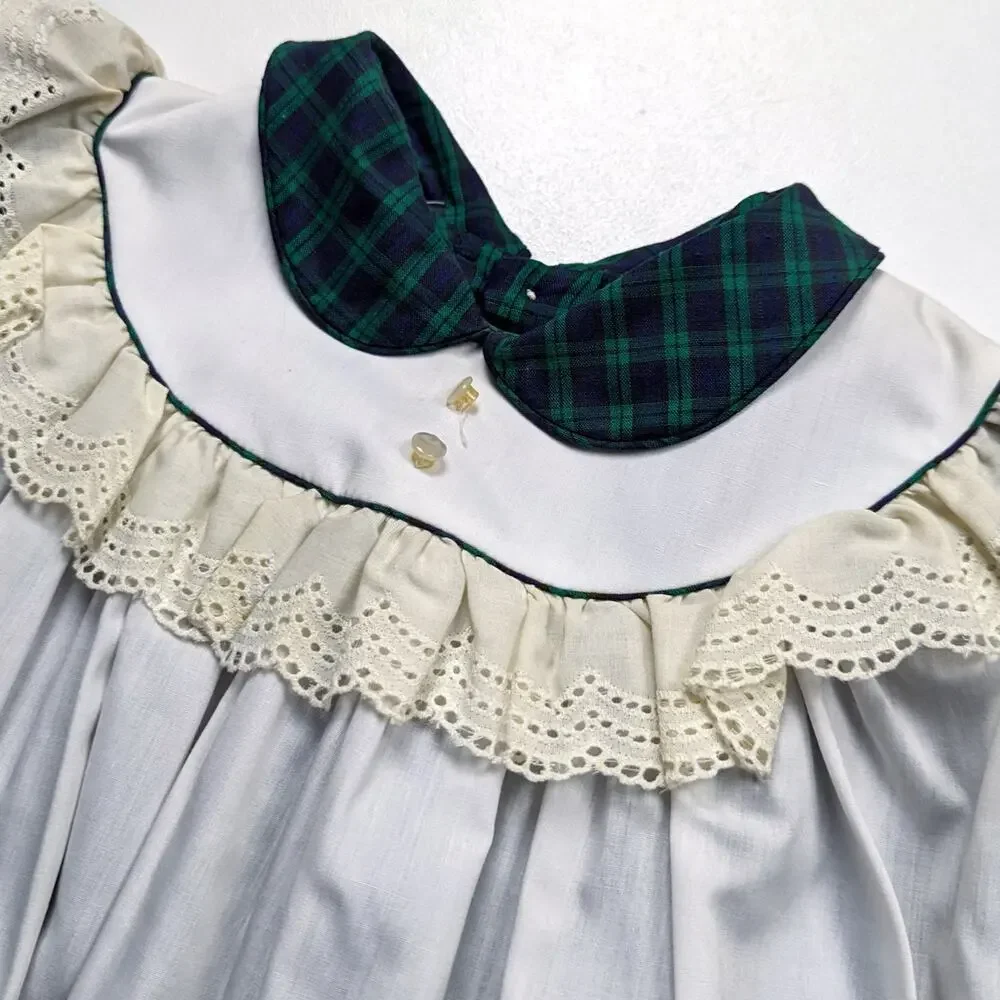 Vintage Ci Castro Co. Dress Girls Size 3-4T Green Plaid Pinny